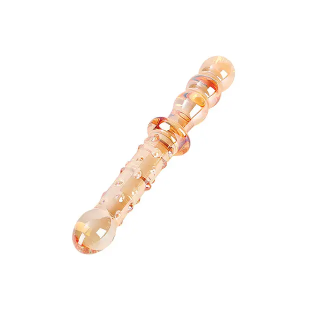 Nobu Honey Dual Wand - Amber: Glass dildo with textured surface and bulbous ends