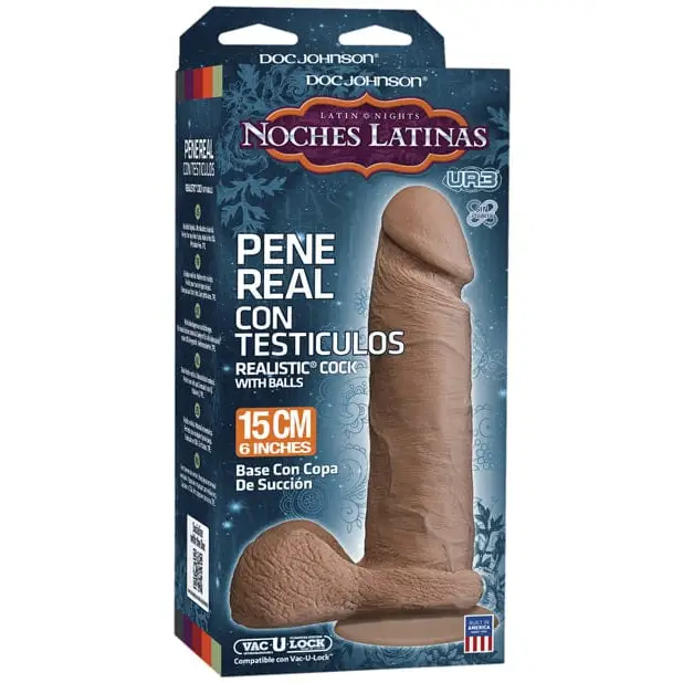 Noches Latinas Ultraskyn Pene Real Con Testiculos 6’ Caramel package on display