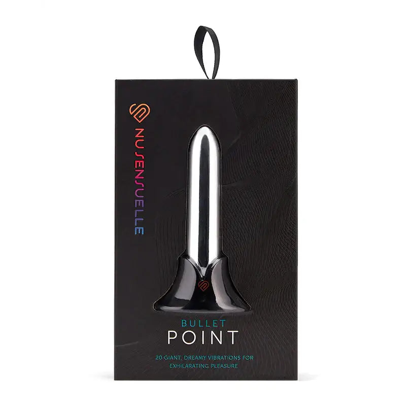 Nu Sensuelle Point Bullet: Ultra Smooth Black & Silver Bullet Vibrator in Packaging