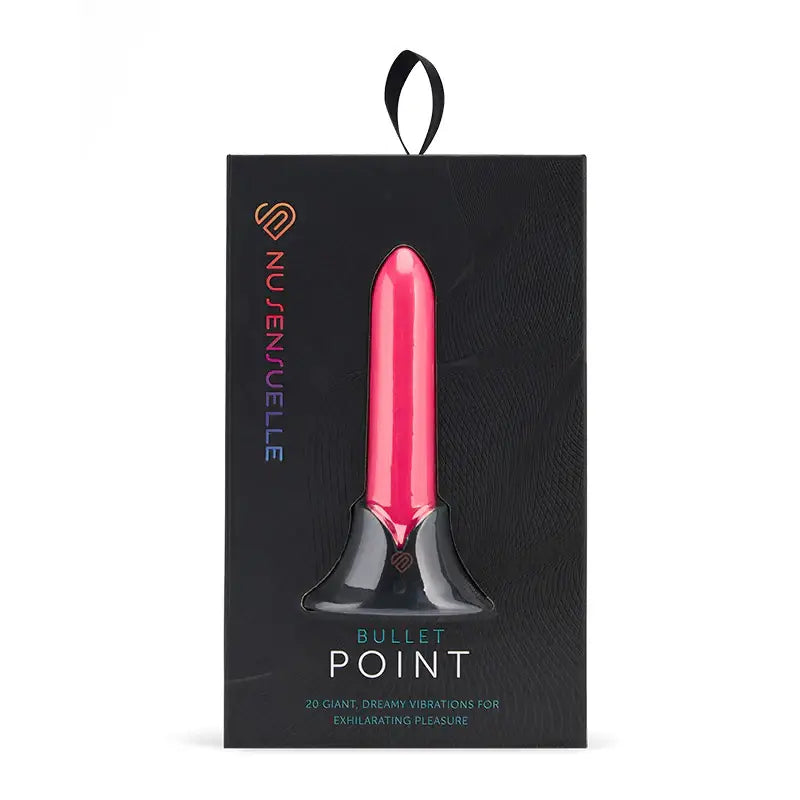 Pink Sensuelle Point Bullet vibrator in black packaging, ultra-smooth by Nu Sensuelle