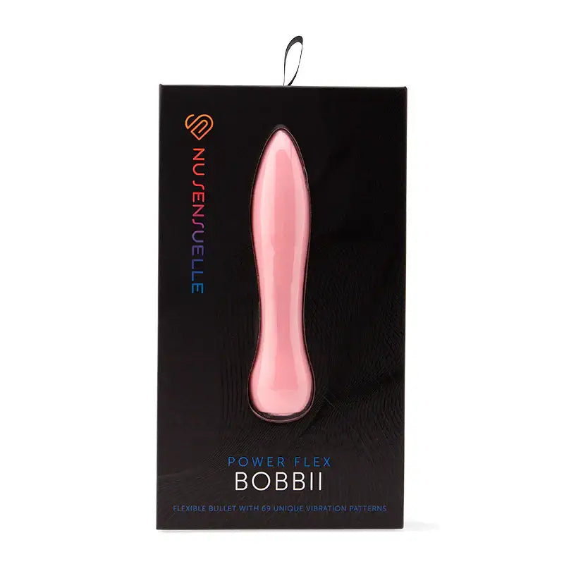 Nu Sensuelle Bobbii Flexible Vibe in packaging showing the pink Power Flex vibrating device