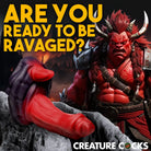 A red demonic creature with horns, angrily depicted on Creature Cocks Ogre Silicone Dildo