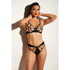 Oh Là Là Chéri Dominant Open Cup Caged 2Pc Set with Grommet Tape Strapping and Metal Ring Details S - Small