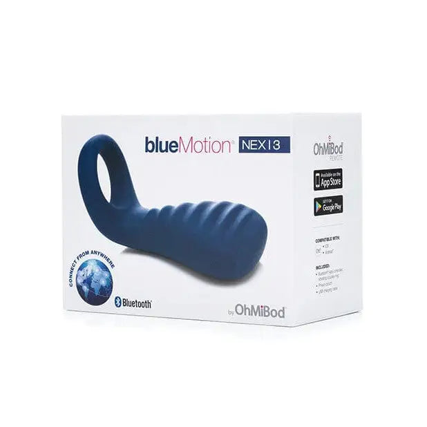 OhMiBod BlueMotion NEX|3 Cock Ring: Blue silicone with ridges, Bluetooth app control