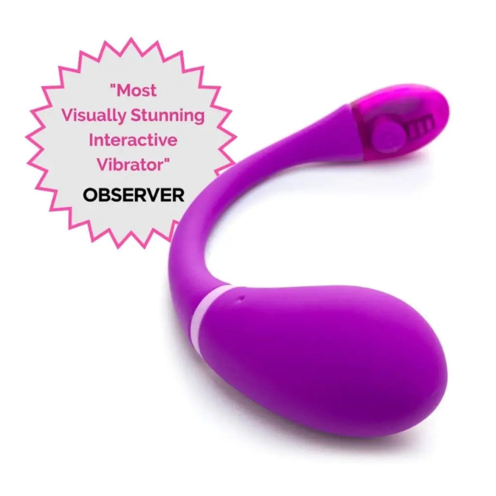 Bright purple OhMiBod Esca 2 interactive Bluetooth internal vibe with bulbous end and control button