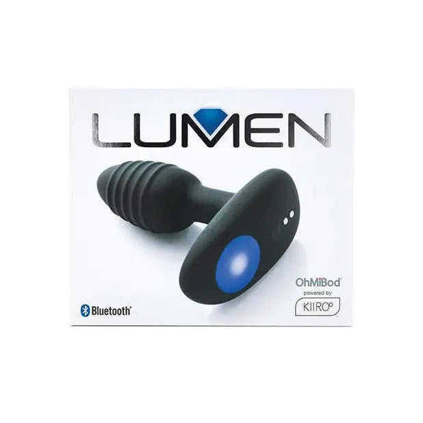 OhMiBod LUMEN vibrating plug with Bluetooth, ribbed shaft, smooth end, and blue button