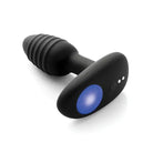 OhMiBod LUMEN Vibrating Plug: Black ribbed silicone with blue accent and LED lights