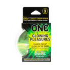 One Glowing Pleasures Condoms display with vibrant ’one plowers green’ for illuminated protection