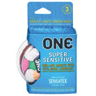 One Super Sensitive Condoms package with a super multi-colored pencil displayed