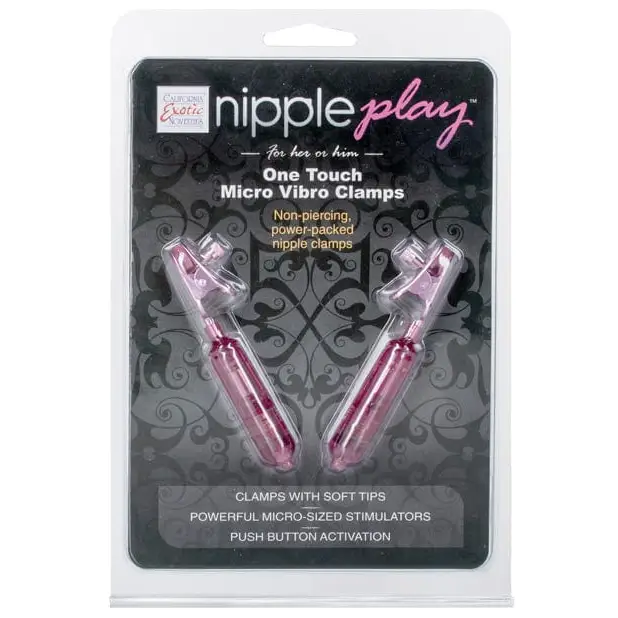 CalExotics Bondage Blindfolds & Restraints One Touch Micro Vibro Clamps - Pink at the Haus of Shag