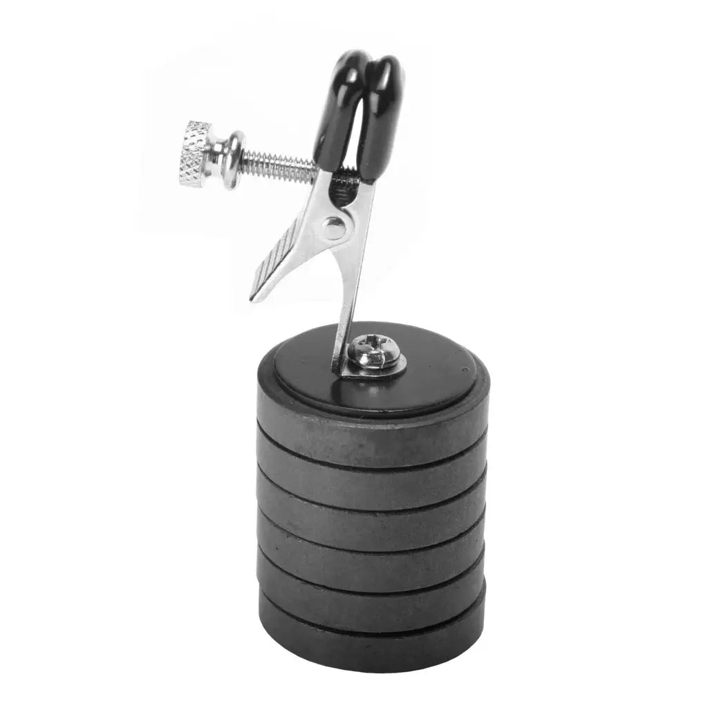 A black and white photo of a small airbrush with Onus Nipple Clip Wmagnet Weights product