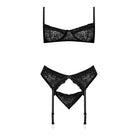 Ooh La Lace Demi Bra Garter & Tanga: Elegant black lace lingerie set with bra and thong