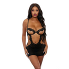 Open Cut Underwire Lace & Mesh Chemise W/g-string Black - Medium - Chemise