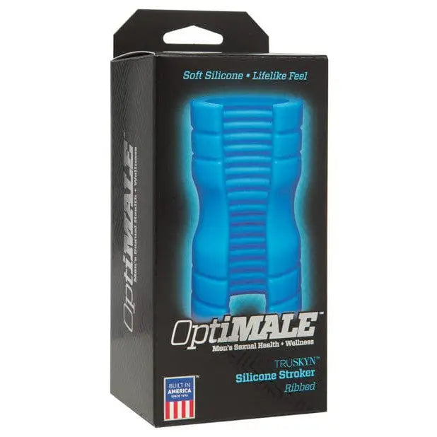 Doc Johnson Manual Stroker Optimale Truskyn Silicone Stroker Ribbed - Blue at the Haus of Shag