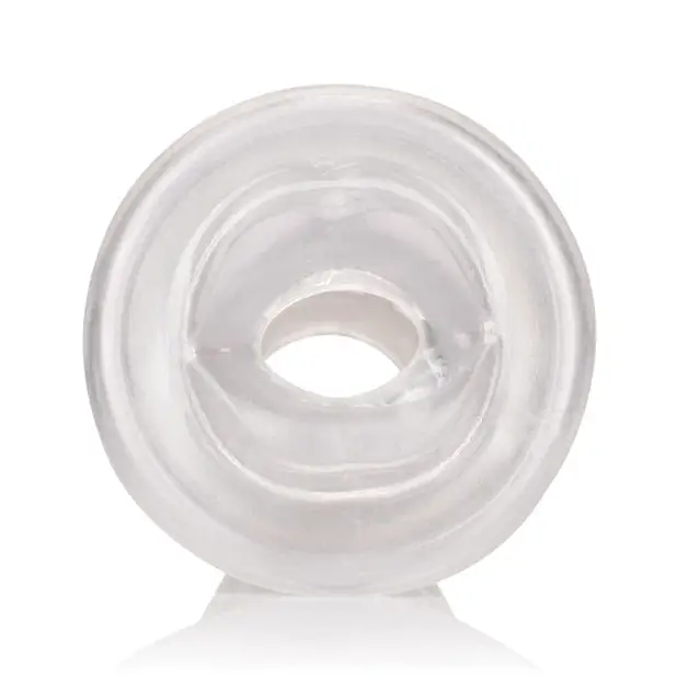 Clear silicone stroker pump sleeve from Optimum Series with central hole for a perfect fit