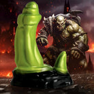 Orc Silicone Dildo with demonic face, green giant chess piece; use water-based lubricants