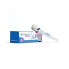 Handheld personal massager, magic wand mini, with blue packaging box labeled ’magicwand MINI’