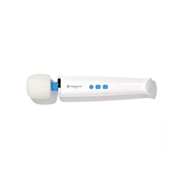 White handheld Original Magic Wand Mini with blue buttons and a rounded head