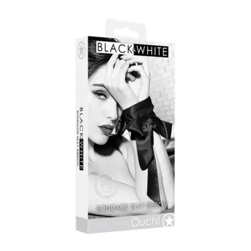 Ouch! Black & White Bondage Silky Ribbon Black - Cuffs