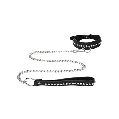 Ouch! Collar One Size Fits Most / Black Ouch! Diamond Studded Collar With Leash at the Haus of Shag