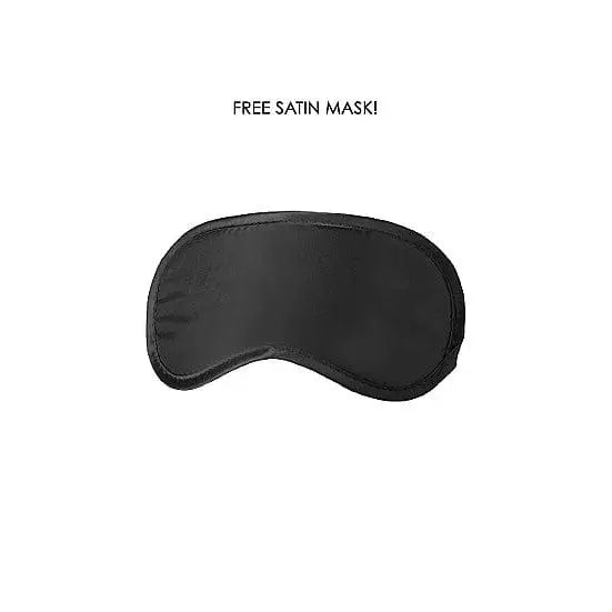 Black sleep mask on white background - Ideal accessory for the Ouch! Deluxe Door Swing