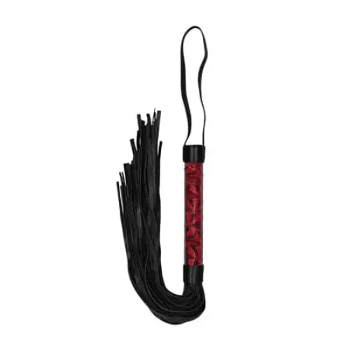 OUCH! Diamond Pattern Luxury Whip - Leather flogger with red handle and black tails