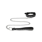 Ouch! Diamond studded collar with leash featuring a black leather design and metal studs