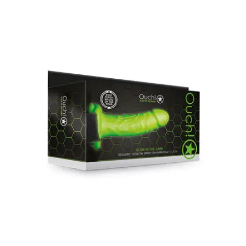 Ouch! Glow in the Dark Realistic 6 in. Hollow Strap-On Neon Green - Realistic Dildo