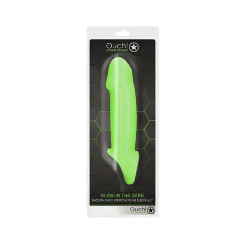 Ouch! Glow in the Dark Smooth Thick Stretchy 6.3 in. Penis Sleeve Neon Green - Realistic Dildo