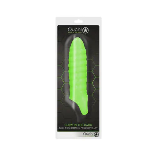 Ouch! Glow in the Dark Swirl Thick Stretchy 6.3 in. Penis Sleeve Neon Green - Realistic Dildo