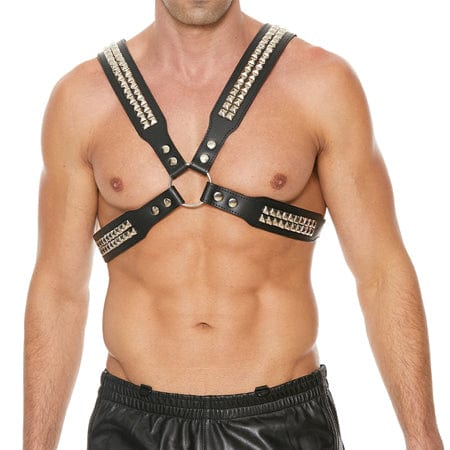 Ouch! Harness One Size Fits All / Black Ouch! Uomo Premium Men's Pyramid Stud Body Harness at the Haus of Shag