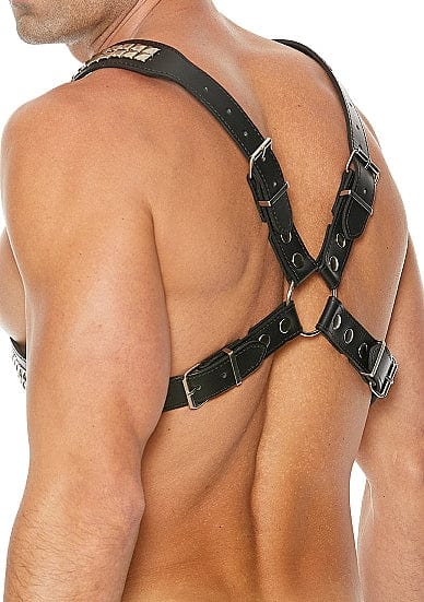 Ouch! Harness One Size Fits All / Black Ouch! Uomo Premium Men's Pyramid Stud Body Harness at the Haus of Shag