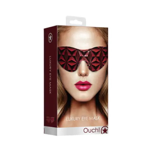 Ouch! Luxury Diamond-Patterned Eye Mask Blindfold Burgundy - Blindfold