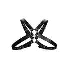 Men’s Large Buckle Harness: Black leather with X-shape straps and buckles - Ouch!