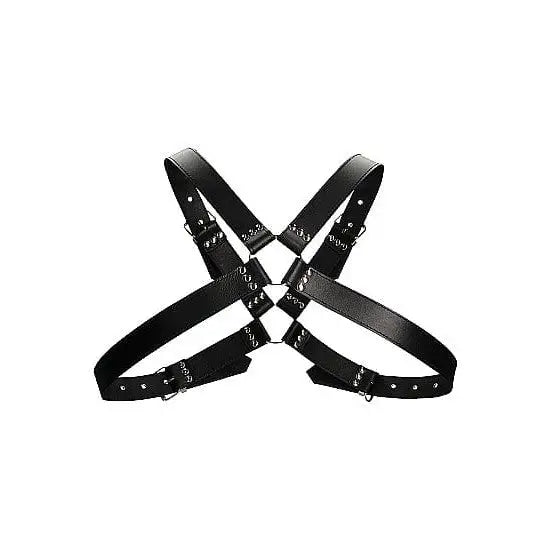 Men’s Large Buckle Harness: Black leather with X-shape straps and buckles - Ouch!