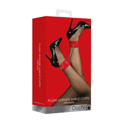 Ouch! Premium Plush Leather Adjustable Ankle Cuffs Red - Cuffs