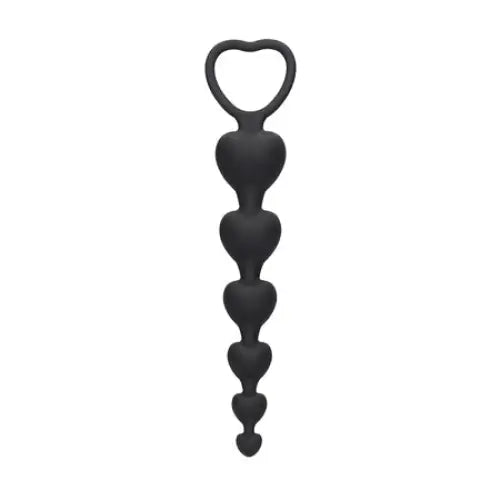 Ouch! Silicone Anal Heart Beads - Black - Anal Beads