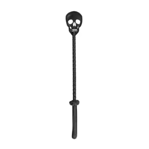 Black metal cocktail stirrer with skull top; perfect for ’Ouch! Skulls & Bones Crop - Black.’