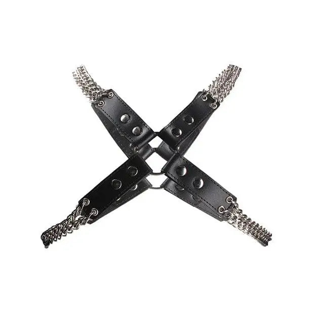 Uomo Premium Leather & Chain Harness - X-shaped black leather with metal studs and chains