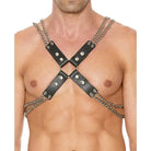 Bare male torso wearing Ouch! Uomo Premium Leather & Chain Harness for bold style