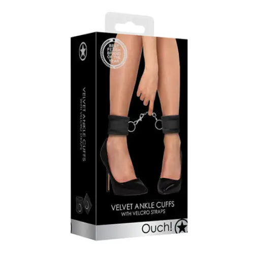 Ouch! Velvet Adjustable Ankle Cuffs With Velcro Straps Black - Cuffs