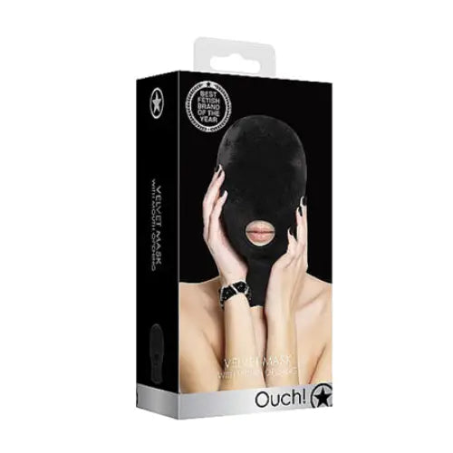 Ouch! Velvet Full-Head Mask With Mouth Opening Black - Blindfold