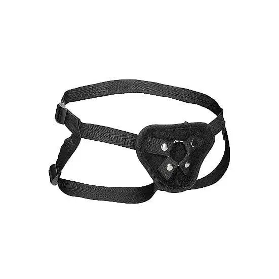 Ouch! Velvet & Velcro Adjustable Strap-on Harness with Black Straps and Triangular Front