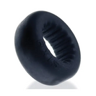 Close-up of Oxballs Axis Rib Griphold Cockring in black rubber, featuring soft plus+silicone