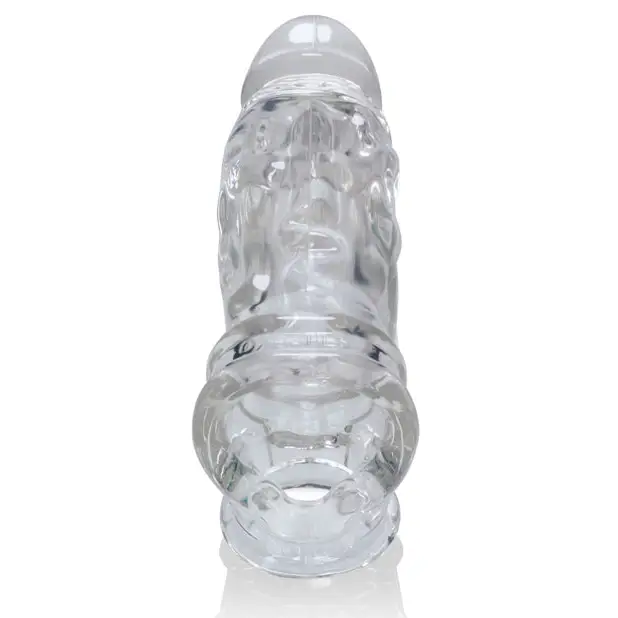 Clear glass water pipe with OxBalls Butch Cocksheath Clear for a unique experience