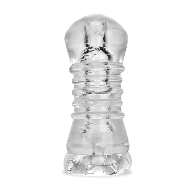 OxBalls Jerk Clear: Elegantly designed glass salt or pepper shaker with rounded top and ribbed body