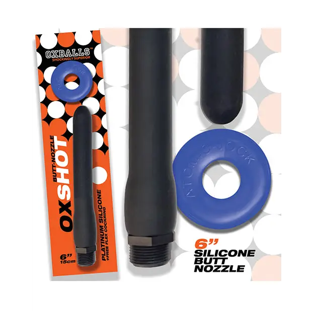 Oxballs Oxshot Butt Nozzle Shower Hose 12 in. + Flex Cockring Black - 6’’ - Shower Accessories