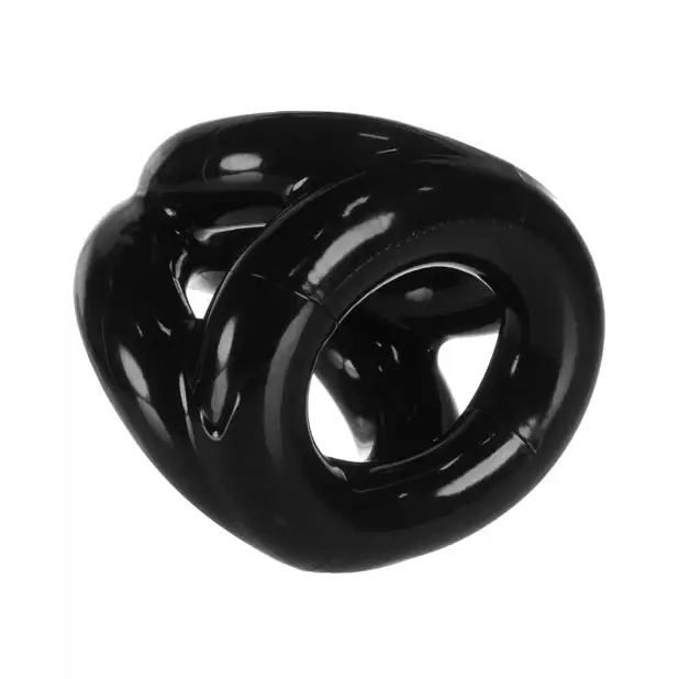 Black glossy abstract sculpture with curved forms - OxBalls Tri-Sport Cocksling, Clear