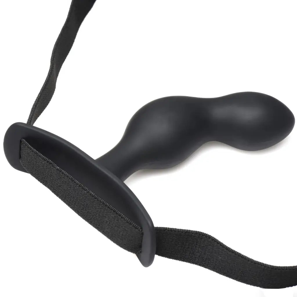 Black silicone prostate plug with strap, P-spot Plugger 28x, remote control included