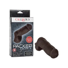 Silicone STP: Dark brown 5’ Ultra Soft Silicone Packing Penis with packaging by CalExotics